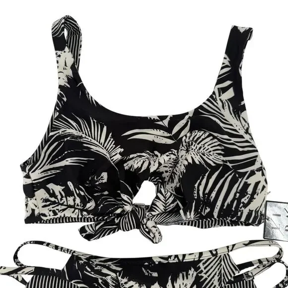 Lira Reversible Bikini Size M Black White Tropical Knot Tie Swimsuit Two Piece - Picture 2 of 6